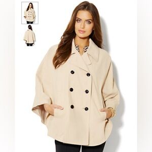 New York & Company Cream Tan Butterfly Trench Coat Double-Breasted Cape Coat